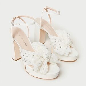 Loeffler Randall Natalia Platform Heels White with Jeweled Rhinestones Size 11